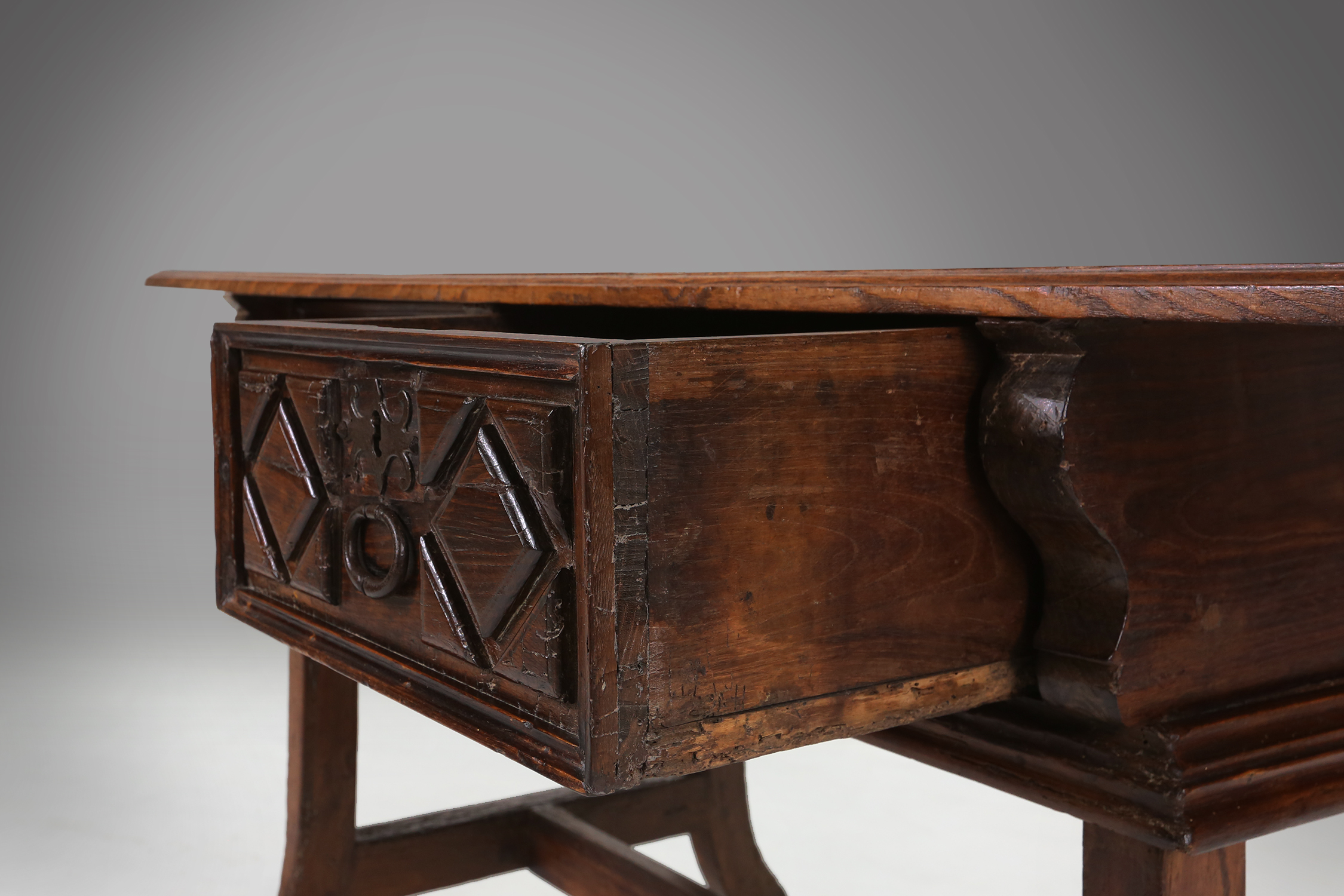 Antique Oak Spanish Console Table with Handcrafted Drawers, 18th Centurythumbnail
